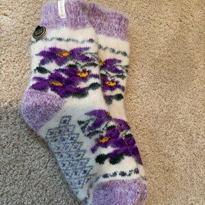 Siberia Spirit Winter Violets Thick Goat Wool Women's Crew Socks